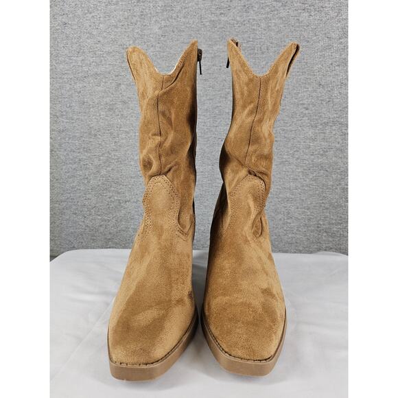 POP WOMEN'S FRAMEWORK COWBOY LIGHT BROWN SUEDE-LOOK BOOTS – SIZE 7M – 3" HEEL - Picture 4 of 11